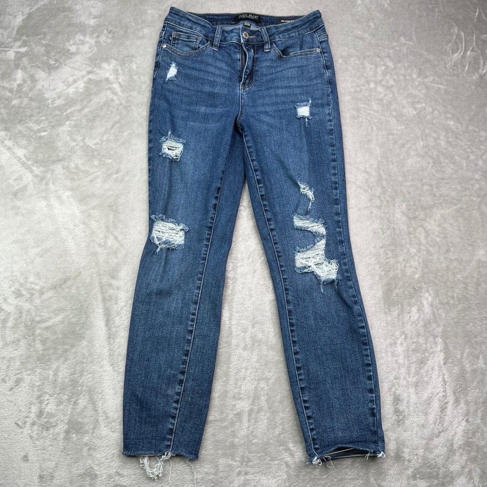 Judy Blue Relaxed Fit Jeans Women 3/26 Blue Medium Wash Distressed Stretch Denim